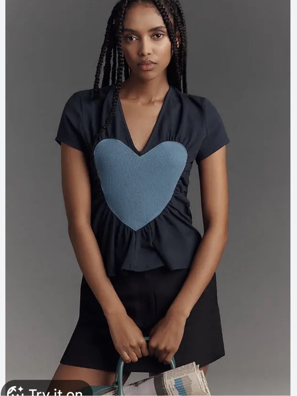 Maeve Navy Short-Sleeve Top with Light Blue Heart